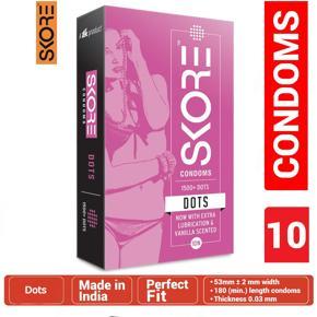 Skore Dots Condom - 1500+ Dots Condoms With Extra Lubrication & Vanilla Scented - Large Single Pack - 10x1=10pcs Condoms