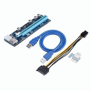 PCI-E 1X TO 16X PCEI64P-N03 008C USB 3.0 Cable Adapter 6PIN Power Line Blue - Blue