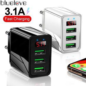 3 Port Digital Display Fast Charging Charger Adapter / Portable Foldable Wall Charger Plug