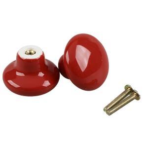 2pcs Red Round Ceramic Cupboard Knob Drawer Cabinet Pull Handle S