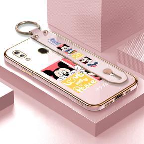 Hontinga for Samsung Galaxy A20/A30 Back Cover With Wristband Luxury 6D Plating Cartoon Case Soft Silicone Square Phone Cases