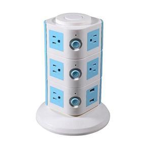 3 Layers with UK 12 Outlets and 6 USB Ports Smart Power Sockets - White and Turquise