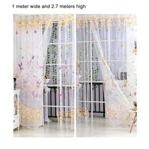 Butterfly Floral Print Window Curtain Gauze Living Room Bedroom Drape Home Decor