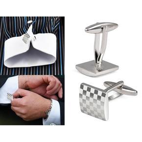 Mens Stainless Steel Business Shirt Silver Square Lattice Wedding Cufflinks