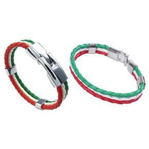 2 Pcs Jewelry Bracelet, Italian Flag Bangle, Leather Alloy, for Men'S Women, Green White Red Width 14 Mm - Length 20 Cm & Length 21.5 Cm