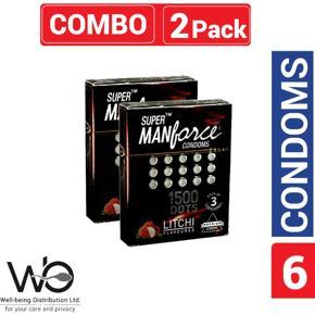 Manforce Litchi Flavour 1500 Dots Super Condoms - 2 Combo Pack - 3x2=6pcs