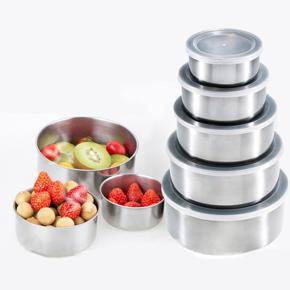 Stainless Steel 5Pcs (Lot Grain Storage Box) Refrigerator Preservation Lunch Box Home Sealed Fruit Bowls Food Container With Lid