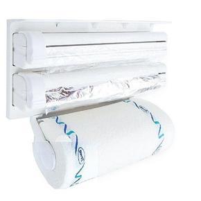 Multi kitchen Napkin Holder,Triple Paper Dispenser for Kitchen Roll Aluminium Foil and Cling Film Cutter - White Color