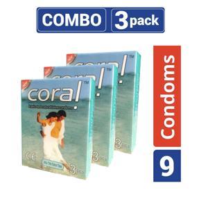 Coral - Ultra Thin Extra Time Lubricated Natural Latex Condom - Combo Pack - 3 Packs - 3x3=9pcs