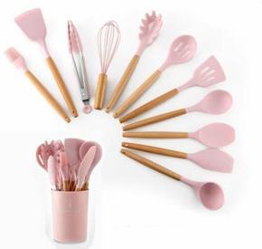 12 Pieces Kitchen Utensils Set Silicone Cooking Utensils Cooking Spatula Heat Resistant Tools With Wooden Handle For Nonstick Non Scratch Cookware