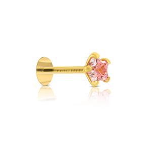 Star-Shape Gold Plated Nose Pin With A Cubic Zirconia Pink Stone