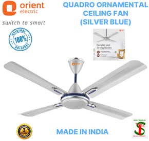 Orient Electric Quadro Ornamental 4 blades 1400MM / 56" Ceiling Fan (Silver Blue) India