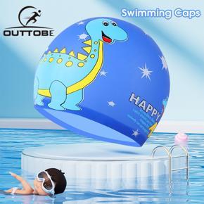 Outtobe Swimming Cap Cute Cartoon Children's Swimming Cap Waterproof Swimming Cap Unicorn Dinosaur Swimming Hat for Toddlers Kids Boys Girls Long and Short Hair Elastic Swimming Cap