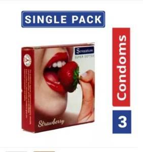 Sensation Strawberry Condoms 1 pack- 3 Pieces