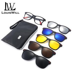 LouisWill 5 in 1 Sunglasses Set Magnetic Snap-On Glasses Unisex Lenses Retro Frame UV400 Polarized Driving Day Night Vision Sunglasses Outdoor Anti-UV Eyewear for Diving Fishing Hiking