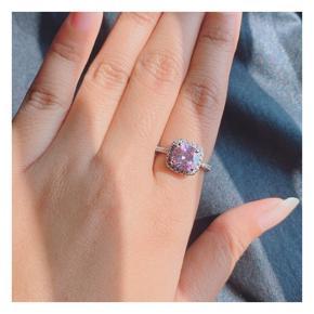 Pink Square Halo Cushion Zirconia Diamond Cut Sterling Ring