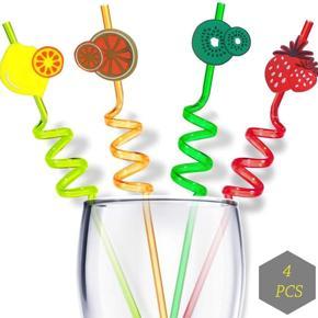 4Pcs Straw for Kids & Party Useful for Juice Drinks Mock Tail in Attractive Designs (Assorted Print's & Multicolor)