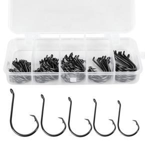 75pcs/box Offset Circle Hooks Assortment High Carbon Steel Fishing Hooks