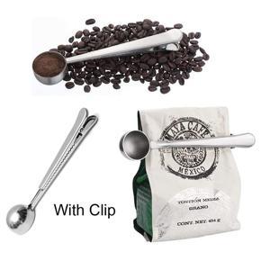 BRADOO-2 in 1 Coffee Spoon with Bag Clip, Multifunction Stainless Steel Ground Coffee Spoon with Bag Seal Clip