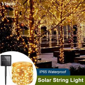 Vimite LED Solar String Lights 10M/22M/32M Outdoor Decorative Lights Copper Wire Waterproof and Frostproof Colorful for Party Garden Patio