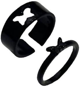 Butterfly King and Queen Couple Ring Set In Titanium Colour-Black