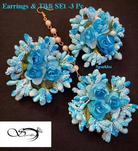 Artificial Flower Jewellery Earrings & Tikil Set -3 pc