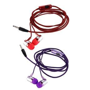 2x H-169 3.5mm MP3 MP4 Wiring Subwoofer Braided Cord, Universal Music Headphones with Wheat Wire Control(red&purple)