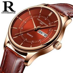 ONTHEEDGE Sport watches men Luxury Brand waterproof Genuine Leather Wristwatch Male Clock Man Quartz