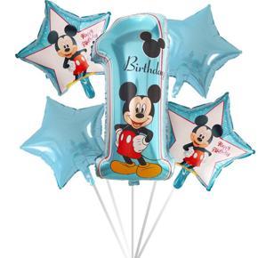 Mickey Minnie Head Birthday Decoration Balloon Baby Aluminum Foil Helium Balloons, 1st Birthday Party, Kids Toy Balloons-5 pcs