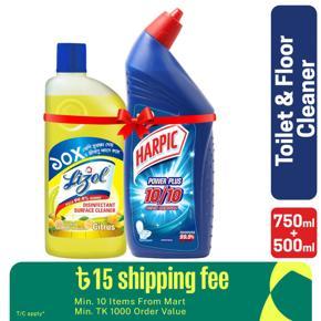 Harpic Lizol Double Protection- 750ml Toilet Cleaner & 500ml Citrus Surface Cleaner Combo