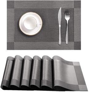 6 Dinning Table Mat With 1 Runner (6+1=7 Pcs) Pigchcy Grey Elegant Placemats and Table Runner Set Vinyl Washable Placemats for Dining Table Set of 6 (45 x 30 cm + 45 x 180 cm)