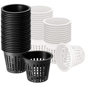 3 Inch Net Cup Hydroponic Tank, 50Pack Hydroponic Planting Basket, Used for Hydroponics, Slotted Mesh, Black and White