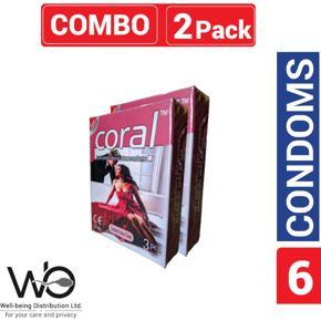 Coral - Dotted Extra Time Lubricated Natural Latex Condom - Combo Pack - 2 Packs - 3x2=6pcs