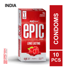 Manforce Epic Long Lasting Super Thin Raspberry Flavoured Premium Condoms - 10Pcs Pack(India)