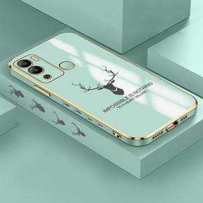 Hontinga for Infinix Hot 12i Back Cover Luxury 6D Plating Cartoon Lucky Deer Side Pattern Case Soft Silicone Square Phone Cases