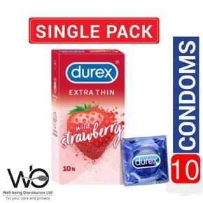 Durex - Extra Thin Wild Strawberry Flavored Condom - Large Single Pack - 10x1=10pcs