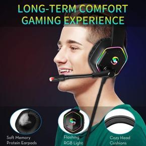 RGB LED Deep Bass Gaming Headset Over Ear HD Gamer Headphone Noise Canceling with Mic Computer Phone Gaming Headset