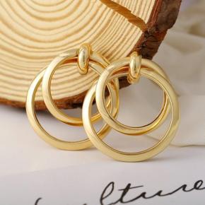 New Golden Metal Earrings Creative Retro Punk Style Personality Double Circle Metal Earrings