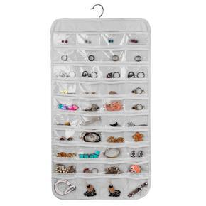 Yfashion Double-sided Hanging Storage Bag Jewelry Organizer 80 Pockets Clear PVC Pouch