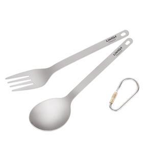 Lixada Lightweight Titanium Dinner Fork and Spoon Flatware Cutlery Set for Home Camping Hiking Backpacking Picnic