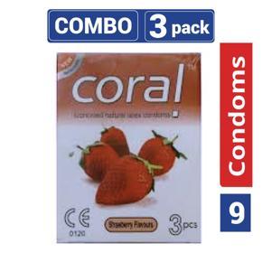 Coral - Strawberry Extra Performance Condom - Combo Pack - 3 Packs - 3x3=9pcs