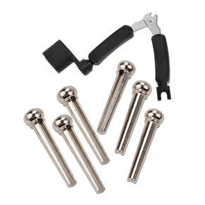 BRADOO- 6x Acoustic Guitar Bridge String Nail Pins & 1x 3 in 1 Guitar Peg String Winder + String Pin Puller + String Cutter