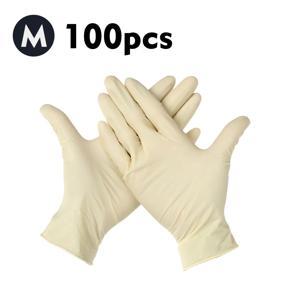 (L)100 Pcs/Disposable Gloves Thick Powder-Free Rubber Latex Stretchy Gloves Sterile Food Safe Grade for Home Food Laboratory Use