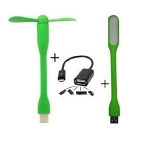 USB Fan, USB Light and OTG Cable Combo Set - Green and Black