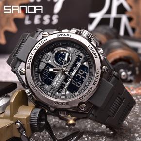 SANDA New Products Launched Creative Waterproof Multifunctional Men's Leisure Sports Luxury Quartz LED Swimming Military Men's Watch