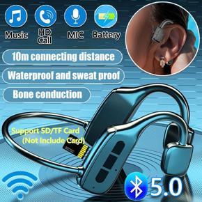 DASI G2 Bone Conduction Headphones Waterproof Sweatproof Wireless Bluetooth 5.0 Sports Earphone Stereo Painless Ear Hook Running Headset Support SD/TF Memory Card Play Stereo Hifi Music Headphone with