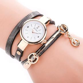 Women Rhinestone Multilayer Bracelet Faux Leather Strap Analog Quartz Wristwatch