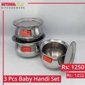 Stainless Steel 6 Pcs Baby Handi Steel Set 3 Patil And 3 Lid(Coffee,Milk & Tea)