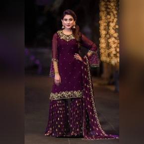 Dark Purple Color Weightless Georgette Party Wear Heavy Embroidered Designer Anarkali Suits For Women - Lehenga For Girls