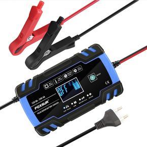 FOXSUR 12V 24V Pulse Repairing Charger with LCD Display FOR Motorcycle & Car